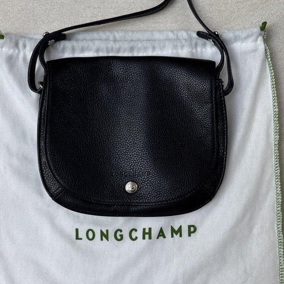Longchamp Handbags - Longchamp Le Foulonne 
Black Pebbled Leather Crossbody Saddle Bag